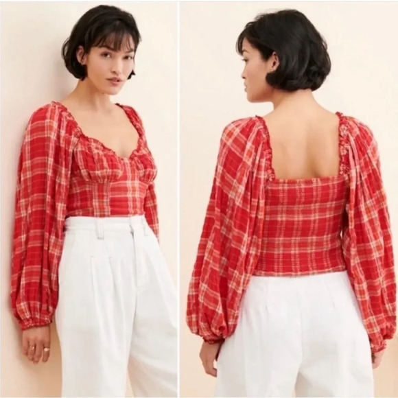 Free People Cherry Bomb Balloon Sleeve Top - Picture 1 of 12